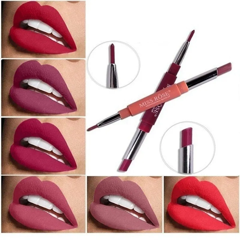 14 Color Double-end Lip Makeup Lipstick Pencil Waterproof Long Lasting Tint Sexy Red Lip Stick Beauty Matte Liner Pen Lipstick