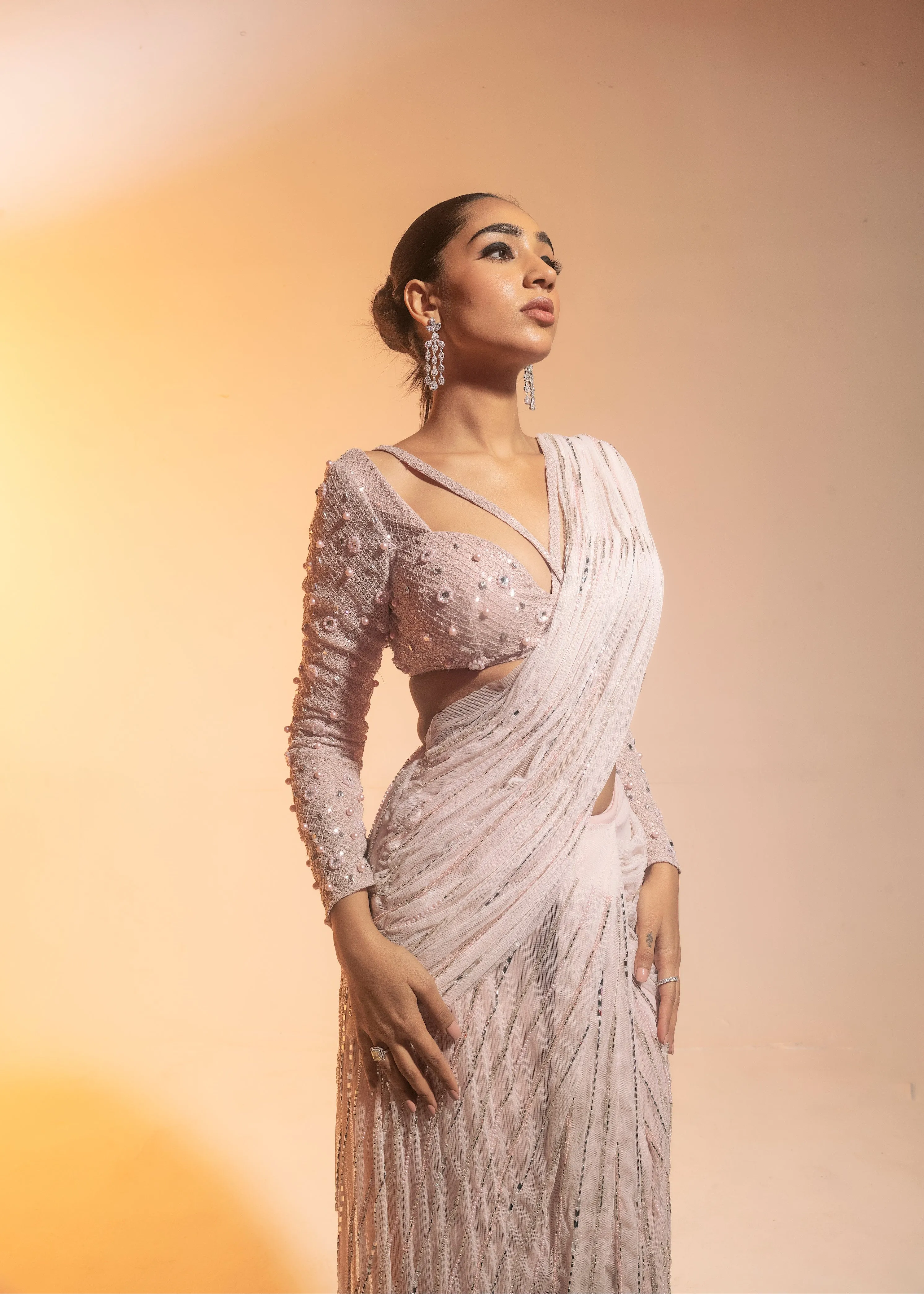 Diya Blush Hand-Embroidered Draped Saree Set