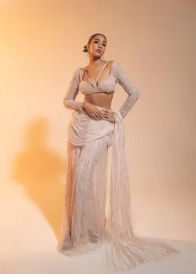 Diya Blush Hand-Embroidered Draped Saree Set