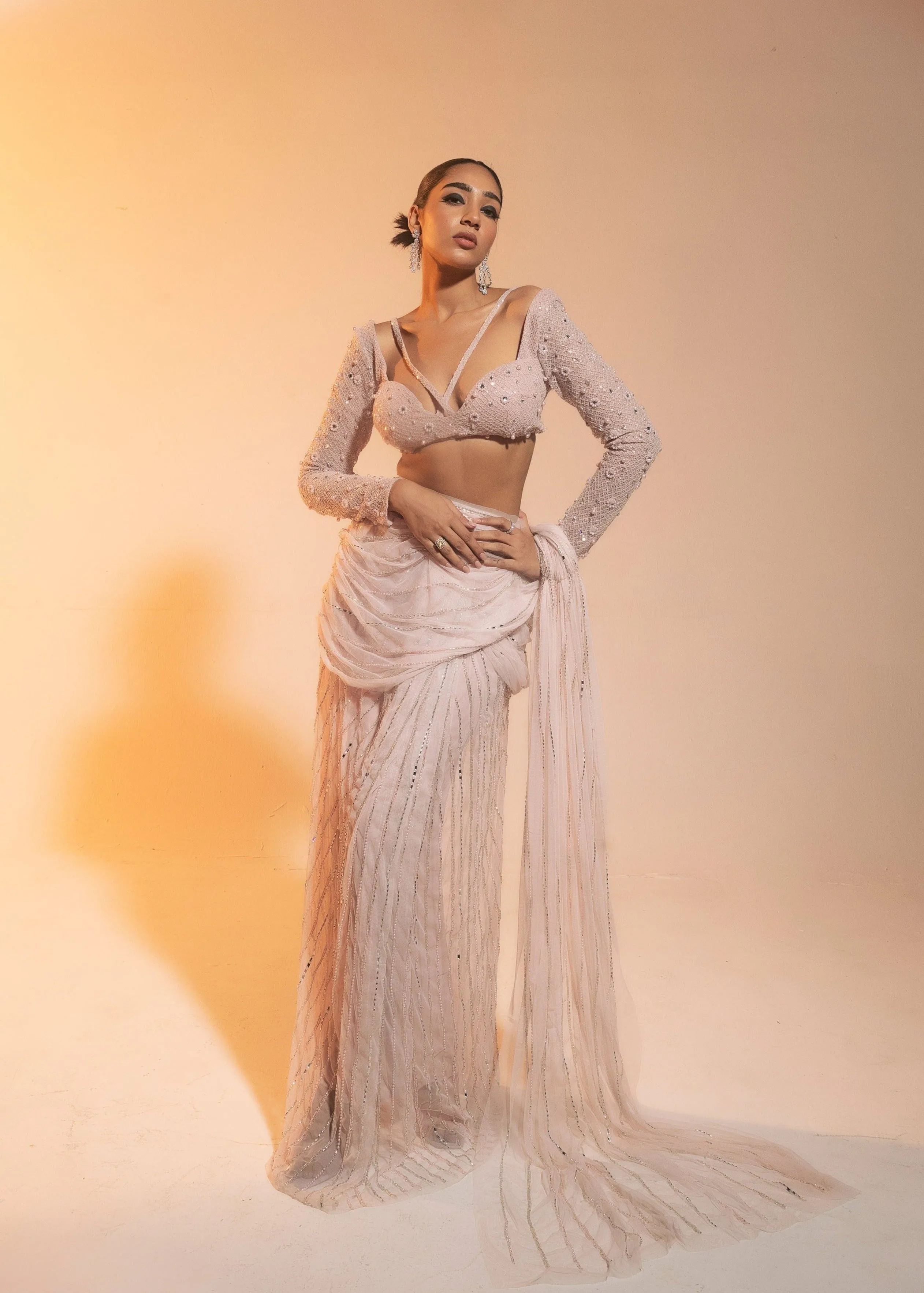 Diya Blush Hand-Embroidered Draped Saree Set