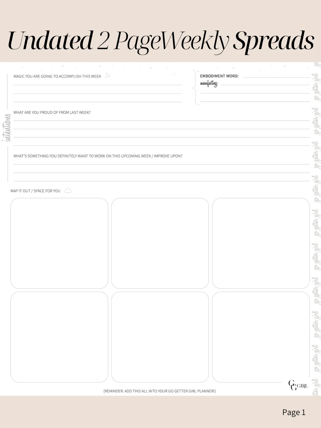Guided Journal Weekly Entry (Weekly Planner) - Blush