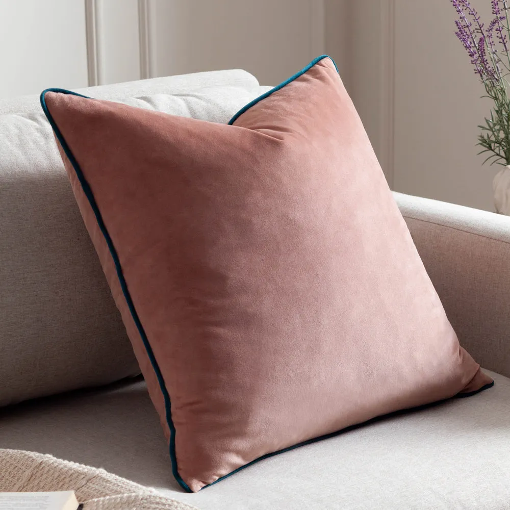 Meridian Velvet Cushion Blush/Teal