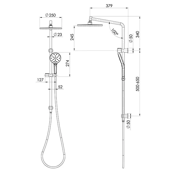 Phoenix Tapware Ormond Twin Rail Shower Brushed Nickel