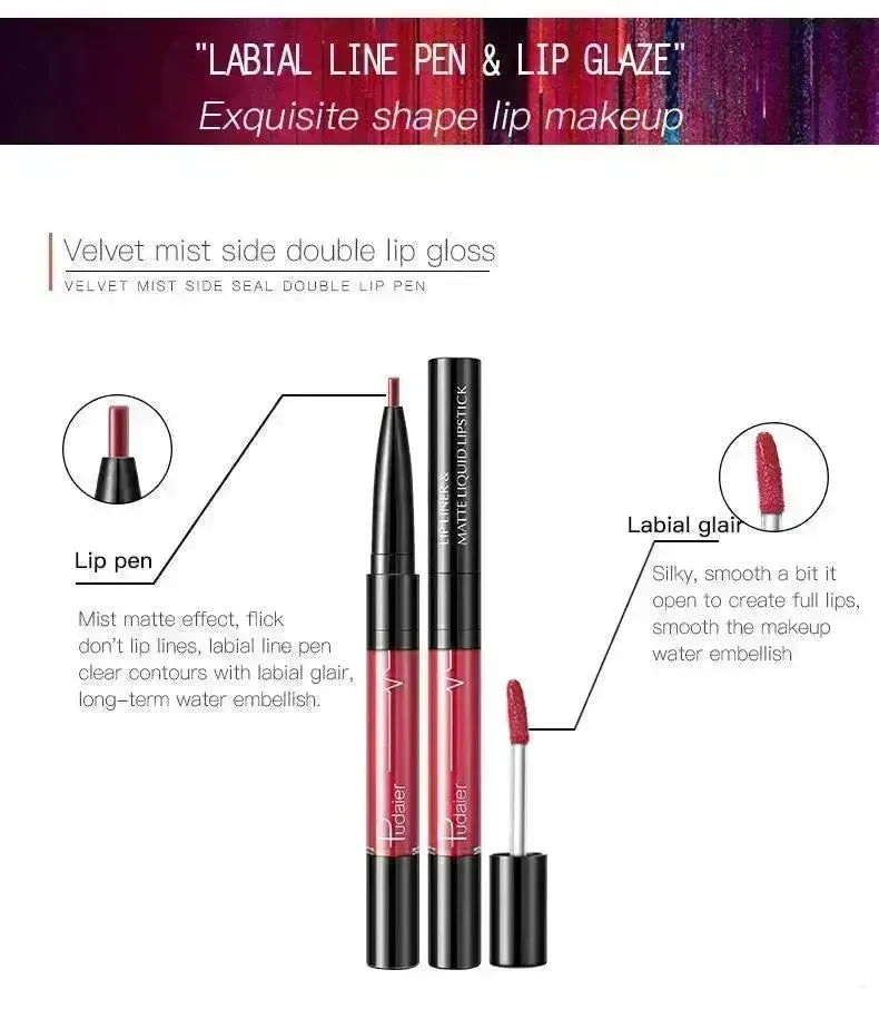 Pudaier Matte Lip Gloss Lip Liner 2 in1 Maquiagem Profissional Completa Agate Red Lip Tint Plumper Tattoo Makeup liquid Lipstick
