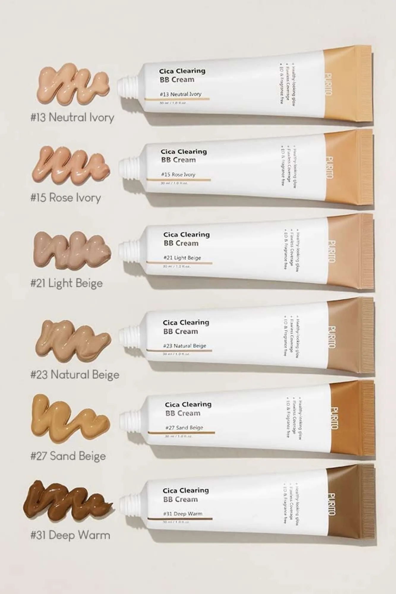Purito - Cica Clearing BB Cream SPF 38 PA    - 30ml (7 Colors)