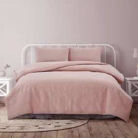 QUEEN Pinsonic Embossed Quilt Cover Set - Pink