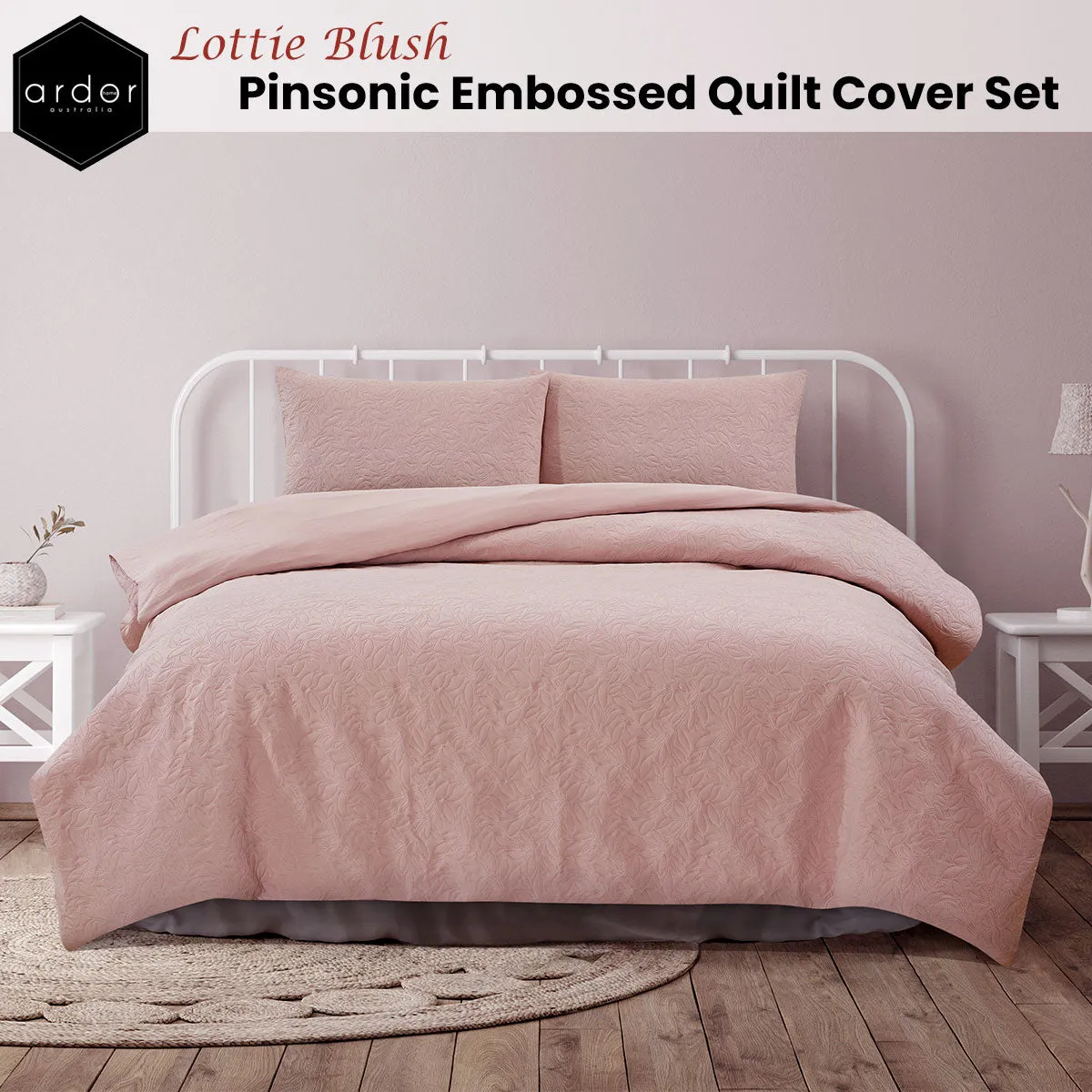 QUEEN Pinsonic Embossed Quilt Cover Set - Pink