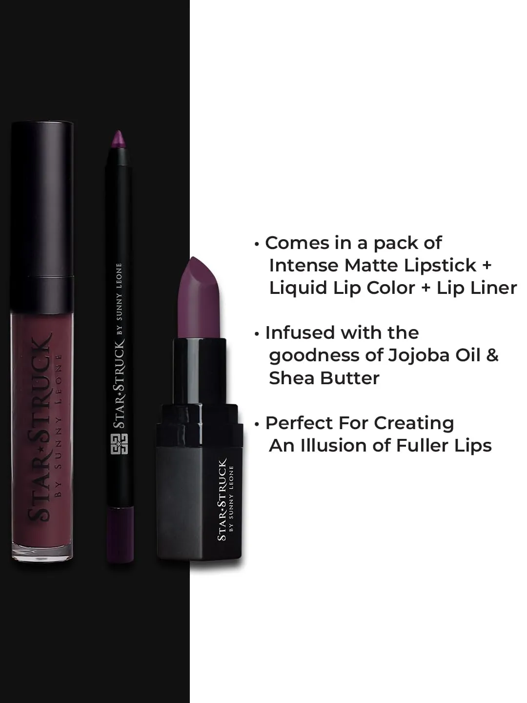 STARSTRUCK BY SUNNY LEONE New Shades of Lipstick   Lip Gloss   Lip Liner Lip Kit (3PC Lip Kit) (Wine)