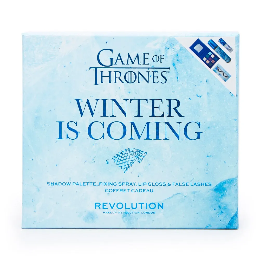 X Game Of Thrones Winter Is Coming Set zestaw Eyeshadow Palette paleta cieni do powiek   Fixing Spray utrwalacz makijażu   Shimmer Bomb błyszczyk do ust   Flutter False Eyelashes sztuczne rzęsy